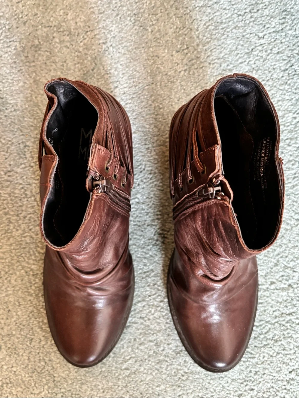 Miz Mooz Women's Brown Leather Ankle Boots with Side Zip